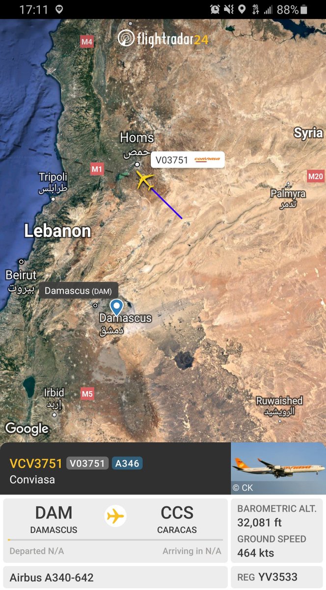 Borrowed7Time's tweet photo. #Conviasa #aeroterror A340-642 #YV3533 #0D8462 departing #Damascus for #Caracas.
@FlconEYES @joetalavera1 https://t.co/zKoOtWPTkr