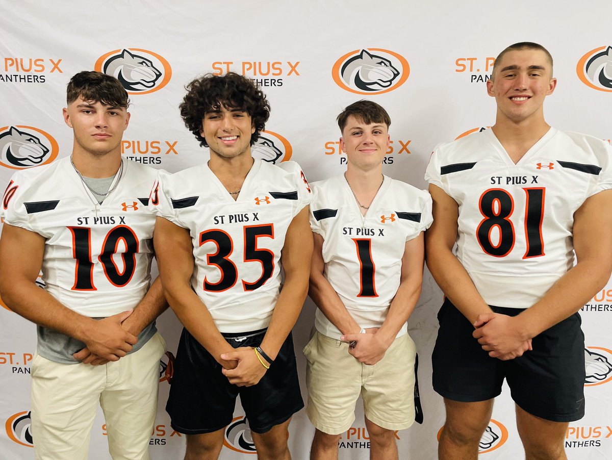 SPXFootball (@stpiusxfootball) on Twitter photo Very honored to announce the 2023
SPX FOOTBALL CAPTAINS
Sr - Easton Dean
Sr - Jake Lozano
Sr - Ethan McMinn
Sr - Nathan Alvarez
So many on this team deserving… but extremely proud that these guys were selected by their teammates.
#VERITASMEN
#famILY
<a href="/SPXPanthers/">St. Pius X Athletics</a> Very honored to announce the 2023
SPX FOOTBALL CAPTAINS
Sr - Easton Dean
Sr - Jake Lozano
Sr - Ethan McMinn
Sr - Nathan Alvarez
So many on this team deserving… but extremely proud that these guys were selected by their teammates.
#VERITASMEN
#famILY
<a href="/SPXPanthers/">St. Pius X Athletics</a>