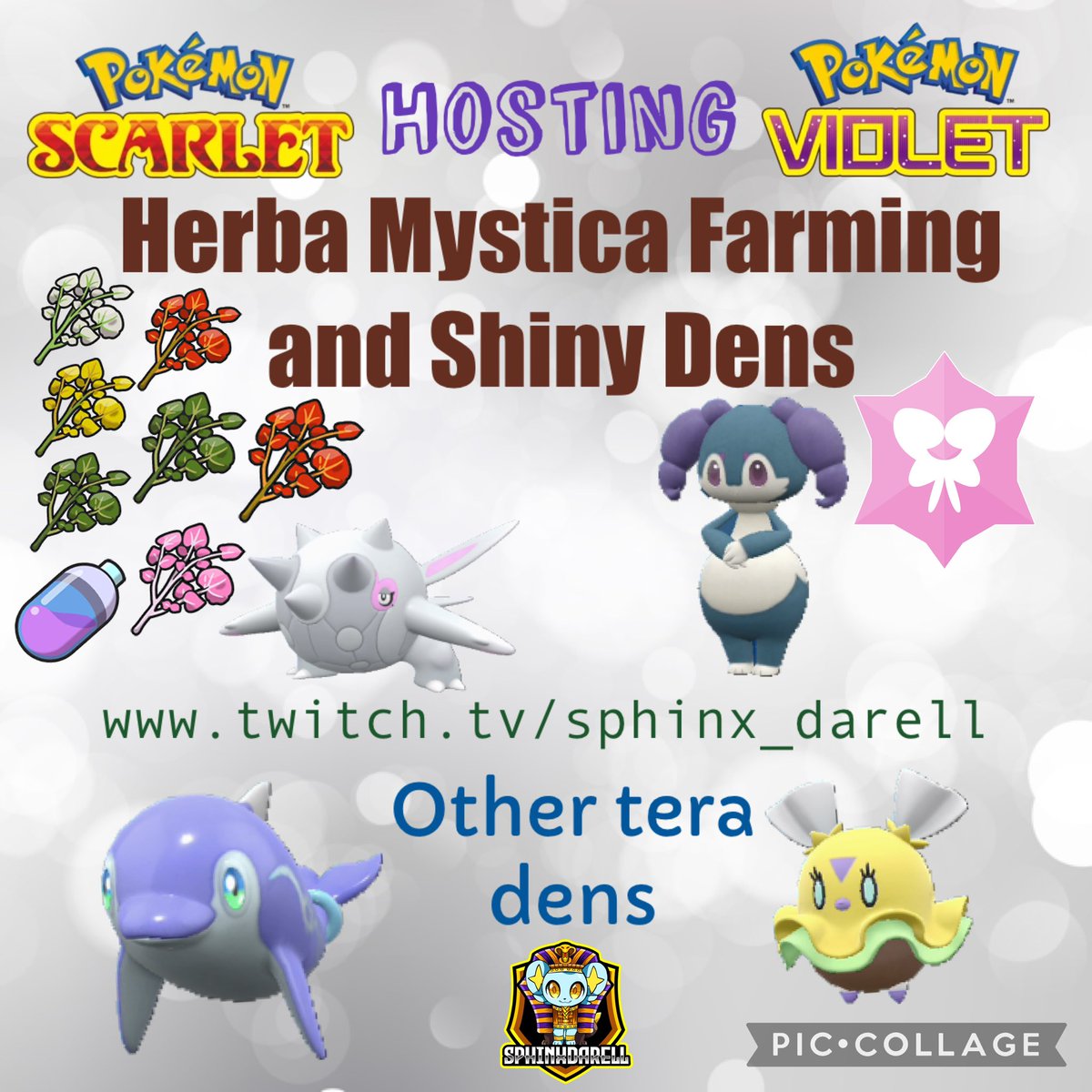 SphinxDarell's tweet photo. HOSTING Shiny TERA RAID DENS #Pokemon #shiny #PokemonScarletandviolet #ShinyPokemon  #PokemonScarletViolet #PokemonScarlet #PokemonViolet #Nintendo 

HERBA MYSTICA FARMING and Shiny Pokemon Tera Dens

ENJOY and HAVE FUN! 
https://t.co/dO3XjVFe1o https://t.co/pPtOpNIPMK