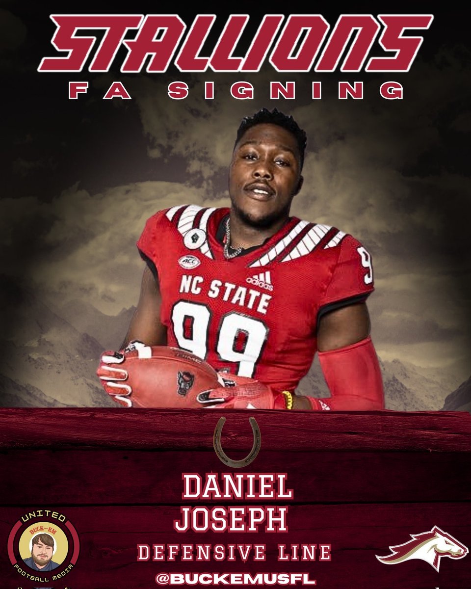 ScoutUSFL's tweet photo. The Stallions are on the range again!

After losing a huge chunk of their talent the first stop is at DL: Daniel Joseph from Penn State and (Grad Transfer) the NC State Wolfpack.

- Led NCSt with 6.5 sacks as a Grad senior.
- 72 tackles and voted Captain as a senior at PSU

#UFM https://t.co/hkJGTG9Nuh