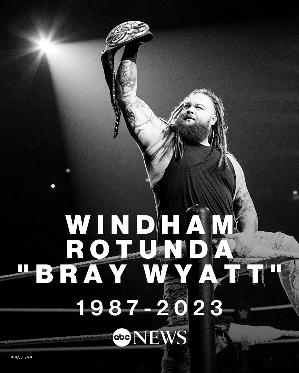 ABC's tweet photo. BREAKING: WWE star Bray Wyatt, whose real name was Windham Rotunda, has died, the company says. He was 36. https://t.co/doRkB1VNeP https://t.co/THwlmFUWWD