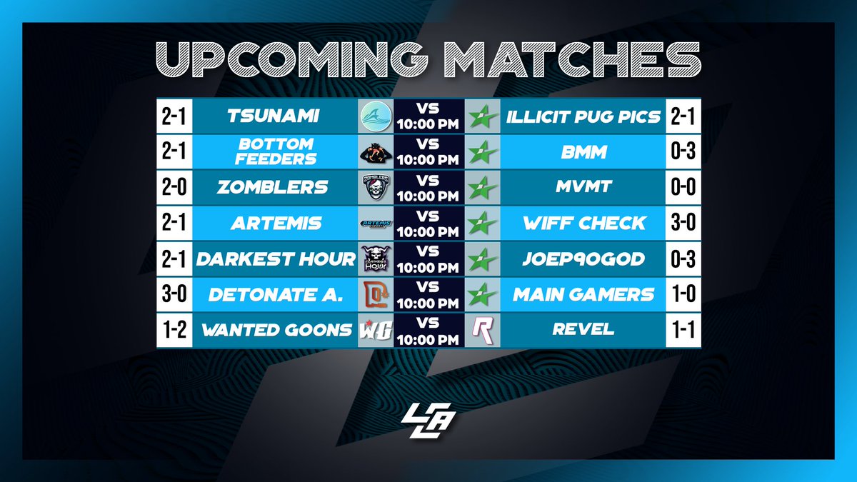 LCABroadcasting's tweet photo. π¨ Tonight's Matches Covered by LCA!π¨
βοΈ @TsunamiEsports0 VS #IllicitPugPics
ποΈ @danniifanta
βοΈ #BottomFeeders VS #BMM
ποΈ @GETTHEBAGMARK & @FraqKTR
βοΈ @Zomblers VS #MVMT
ποΈ @WxFan21
βοΈ @EsportsArtemis VS #WiffCheck
ποΈ @ynoTFPS
Streams in replies below! β¬οΈ https://t.co/3U8noQwbcO