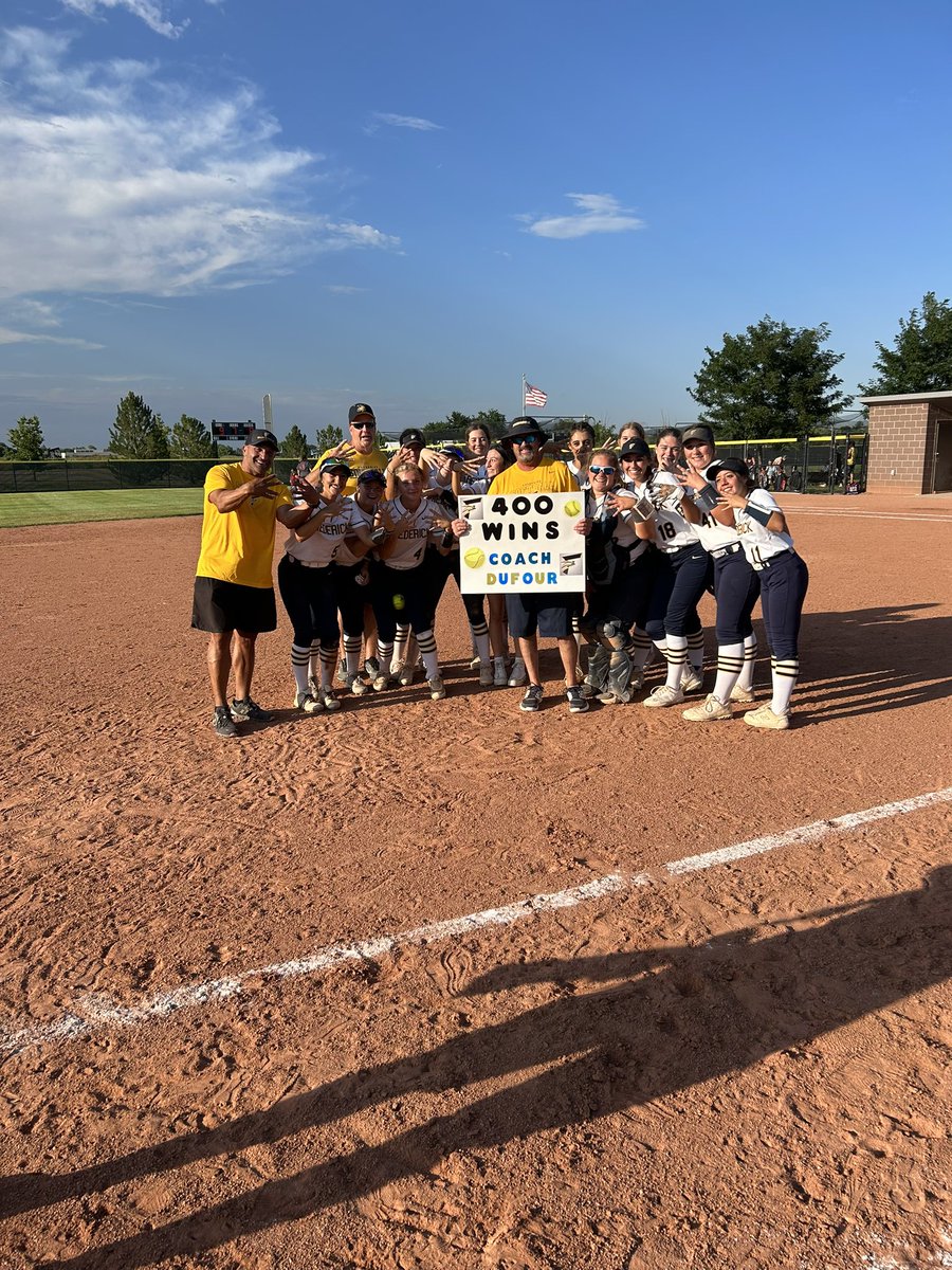 Congratulations to our head softball coach Roger Dufour on winning his 400 softball game today. Great job Golden Eagles! <a href="/Frederick_HS/">FrederickHSGoldenEagles</a> <a href="/goSVVSD/">Chase McBride</a> <a href="/SVVSDBissonette/">Douglas Bissonette</a> <a href="/CHSAA/">CHSAA</a> <a href="/BoCoPreps/">BoCoPreps</a> <a href="/Sportsland/">Steve Smith</a> <a href="/fhsfastpitch/">FHS Golden Eagle Softball</a> #StVrainStorm