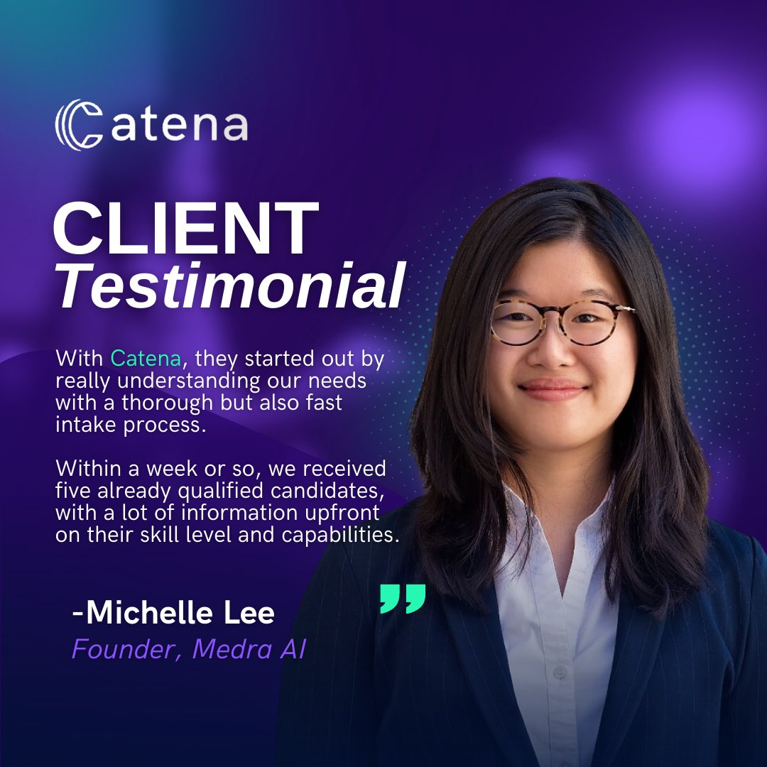 Hear it straight from our #clients !  

At #Catena we are committed to finding you your best hire - fast and easy! 

#globalhiring #globaltalent #talentsolutions #international