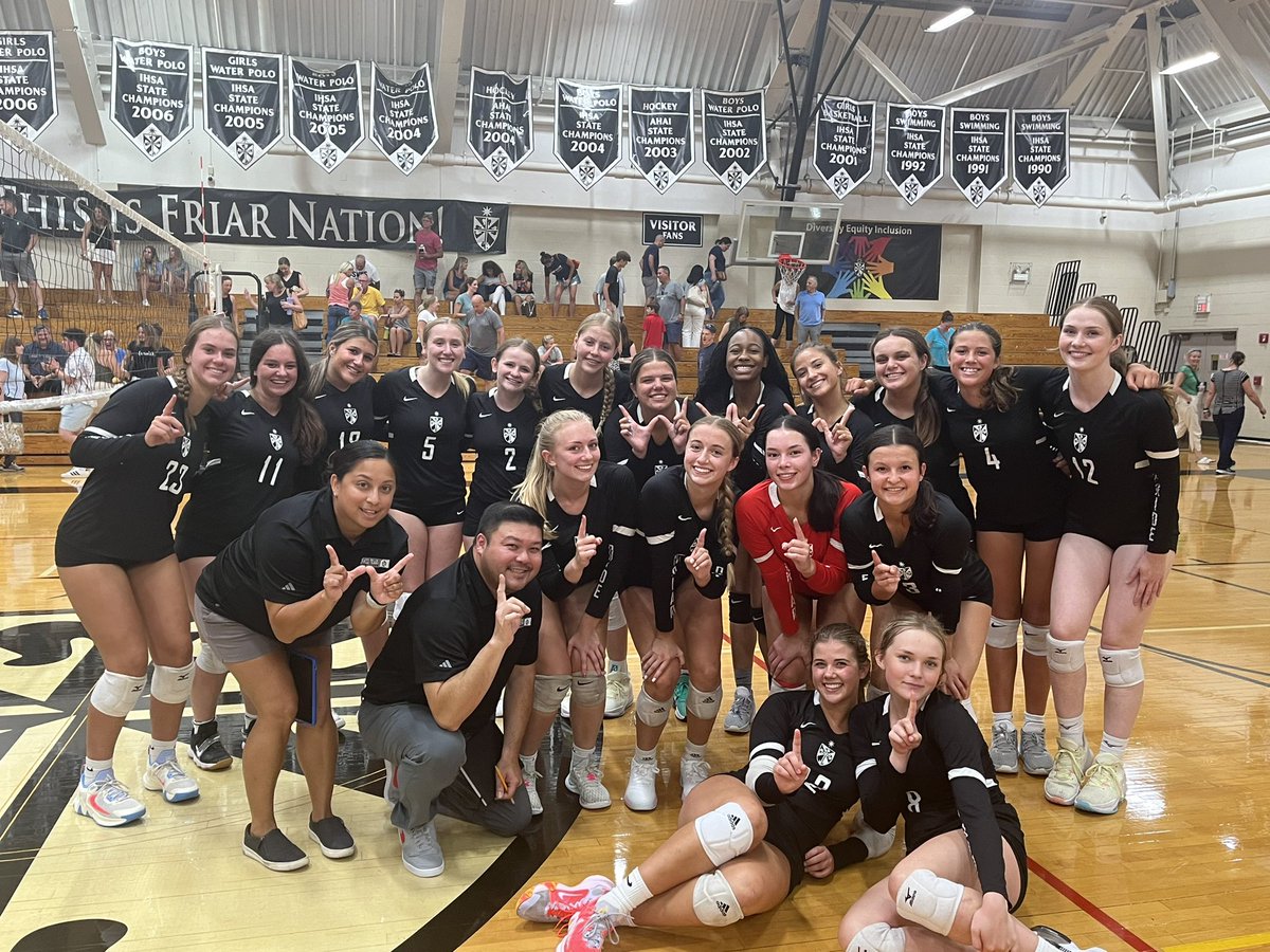 FenwickAD's tweet photo. Congratulations to Coach Tee (1st career win) and Fenwick Girls’ Volleyball! The Friars defeated St. Viator 25-18, 30-28! ⚫️⚪️ https://t.co/amaypuglCB