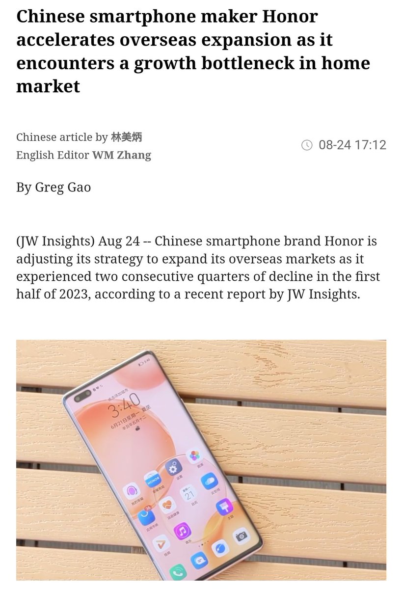 fabrizio_degni's tweet image. I find interesting the analysis did by #JWInsights  about the #Honor strategy for the Internal and overseas markets. In #China the company is suffering for a general slow down of shipments(market saturation?)but the overseas expansion is promising.
#Insights #market #Industry