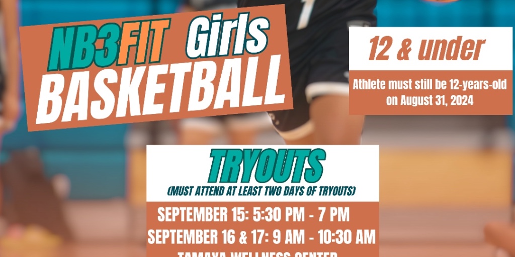 NB3Foundation's tweet image. Tryout dates for the #NB3FIT Girls Basketball team
September 15, 16, 17, we will host tryouts at the Tamaya Wellness Center for the 12 &amp;amp; under girls team. Youth must attend two days of tryouts and register in advance.  

RSVP for tryouts: nb3foundation.org/nb3fit/
#NB3F