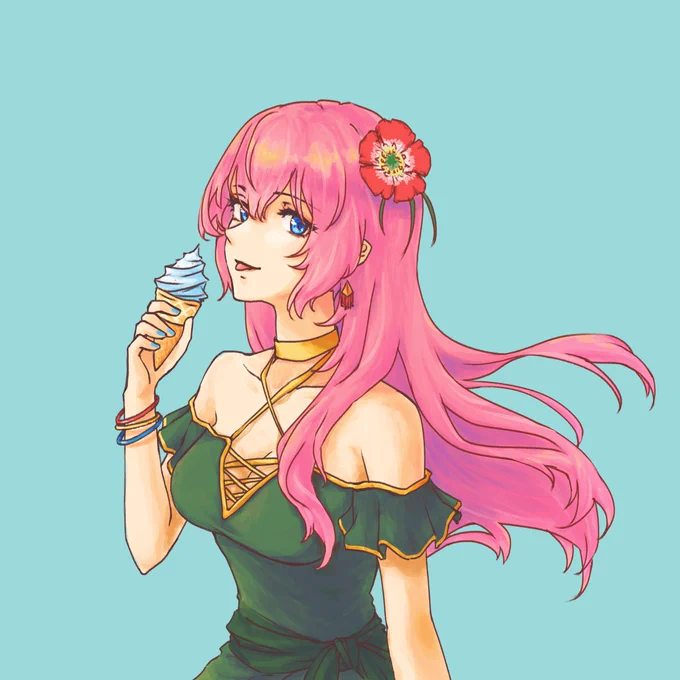 シ硫さんのルカさん!夏らしい爽やかな装いホ～アイスクリームを食べる姿が美しいホー(*'▽`*)【】 #piapro #巡音ルカ