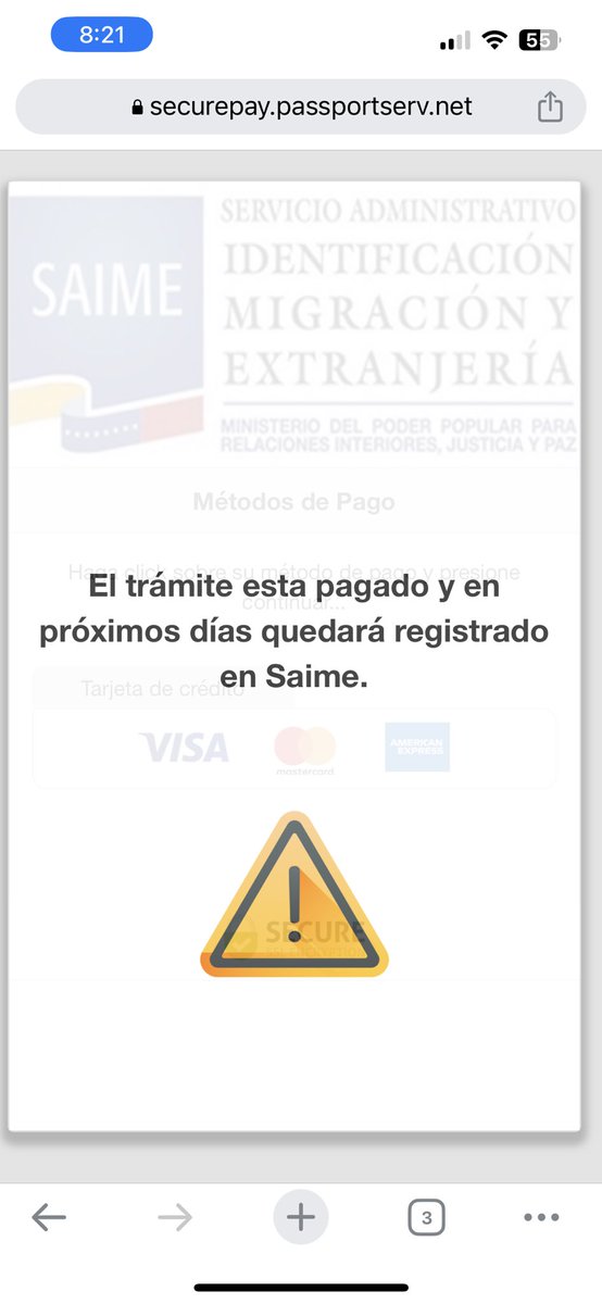 brigittchacon's tweet photo. @VenezuelaSaime por favor ayuda pague el pasaporte hoy y debitaron el dinero y no dio la cita y ahora aparece este mensaje https://t.co/raOCttcmAl