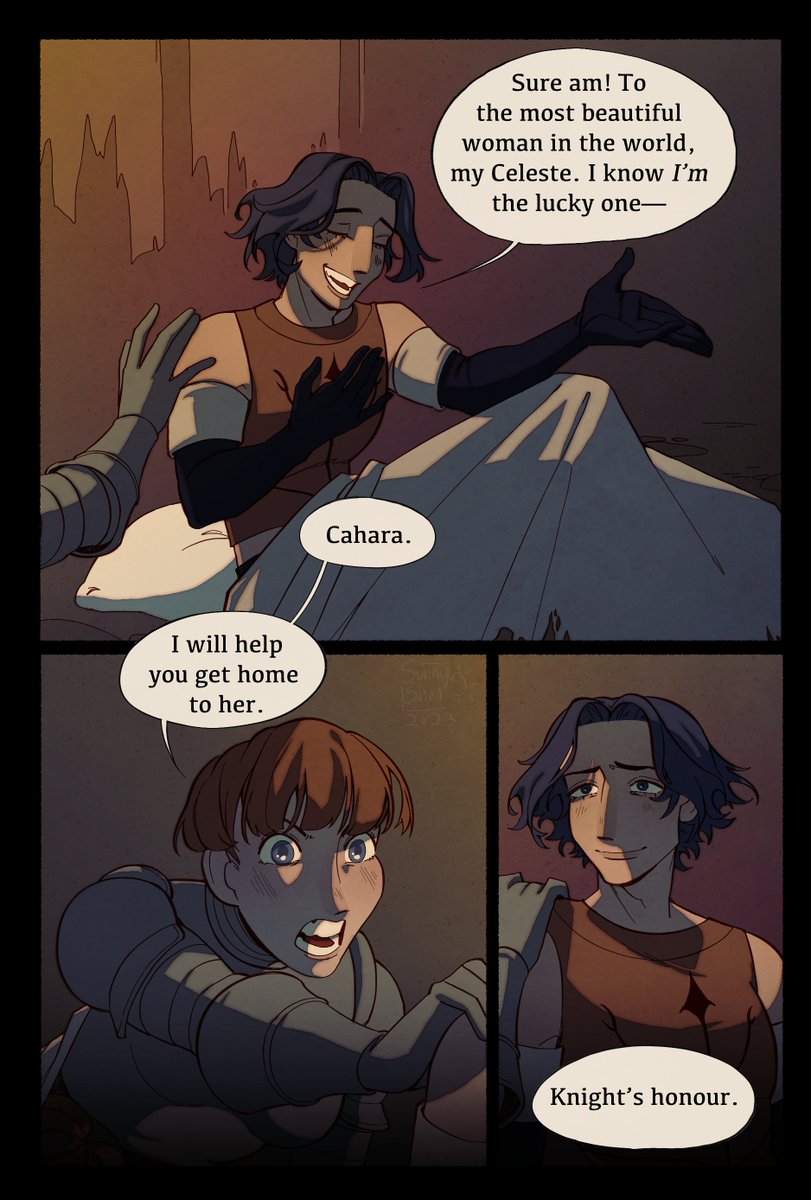 just a little #FearandHunger comic. cahara and d'arce briefly discuss their special someones.  

p.s. help me get to grad school: ko-fi.com/sunnyshea

(4/5)