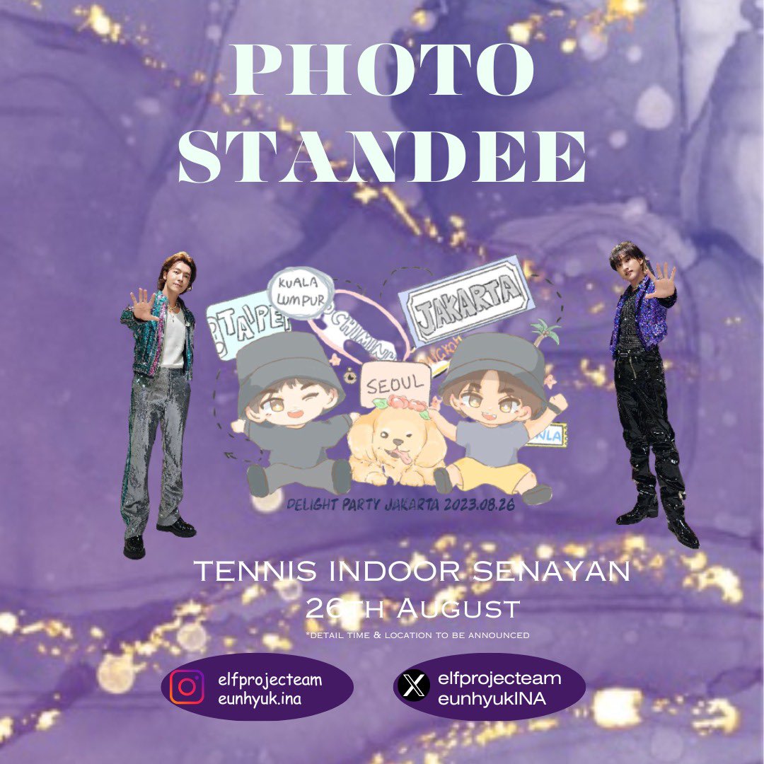 eunhyukINA's tweet photo. Who’s ready for DElight Party with D Oppa &amp; E Oppa? 

@elfprojecteam x @eunhyukINA happily present a fan project for ELF who will come to Tennis Indor Senayan on 26th
• MINERAL WATER
• BISCUIT
• HANDFAN
• PHOTO STANDEE

Detail time and location will announce soon. See you ELF https://t.co/fxjnQ9woCK