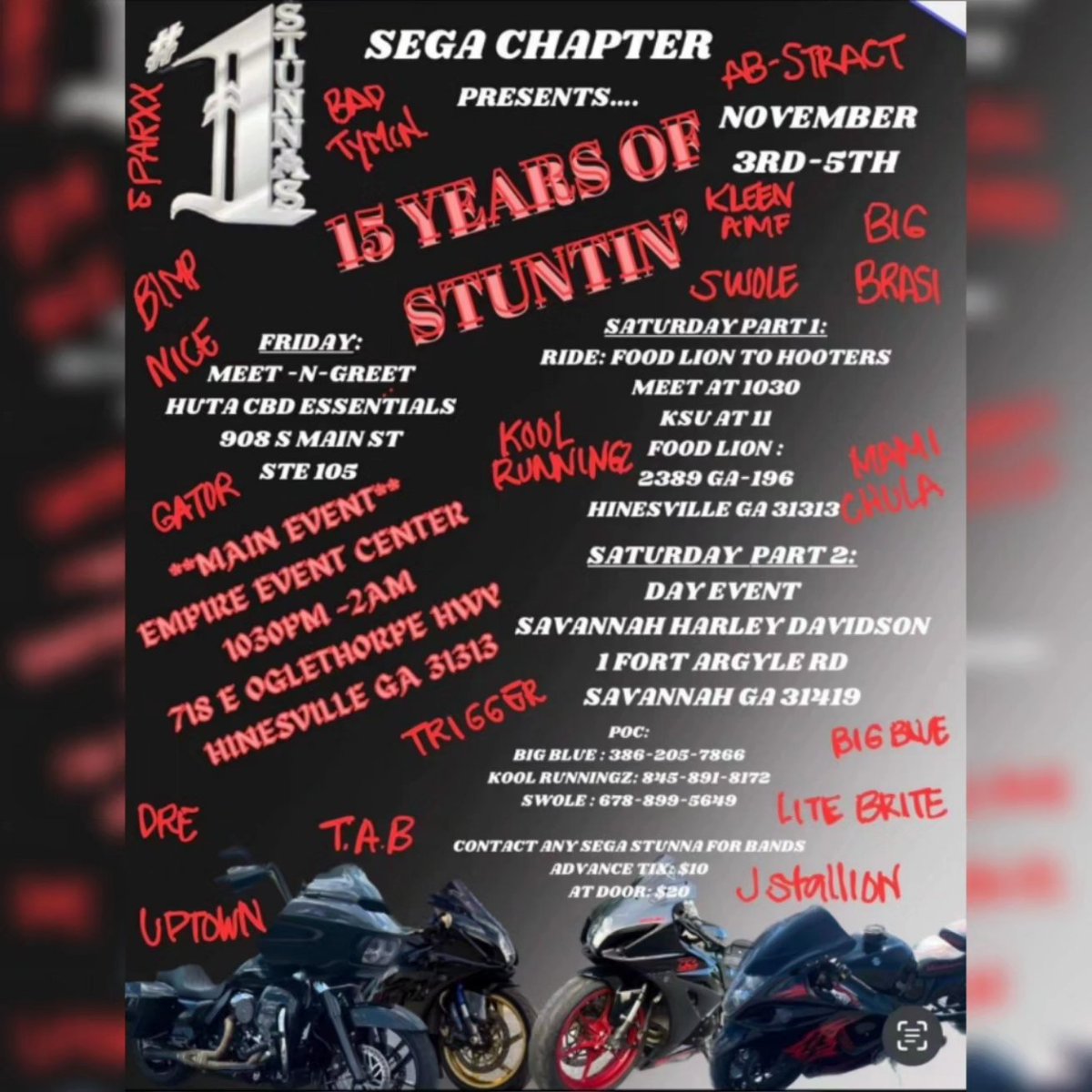 officialnosmsc's tweet photo. 🚨🚨🚨🚨🚨🚨🚨🚨🚨🚨🚨🚨🚨🚨🚨🚨🚨🚨🚨
S.E.G.A.!!! Man yall come kick it with the Stunnas of the SEGA chapter.  They been rockn for 15 years now and have a wknd ready for yall Nov 3-5th.  Hit up the POC on the flyer for further deetz! #officialnosmsc #SEGAChapter https://t.co/CXxfNK5Ml4