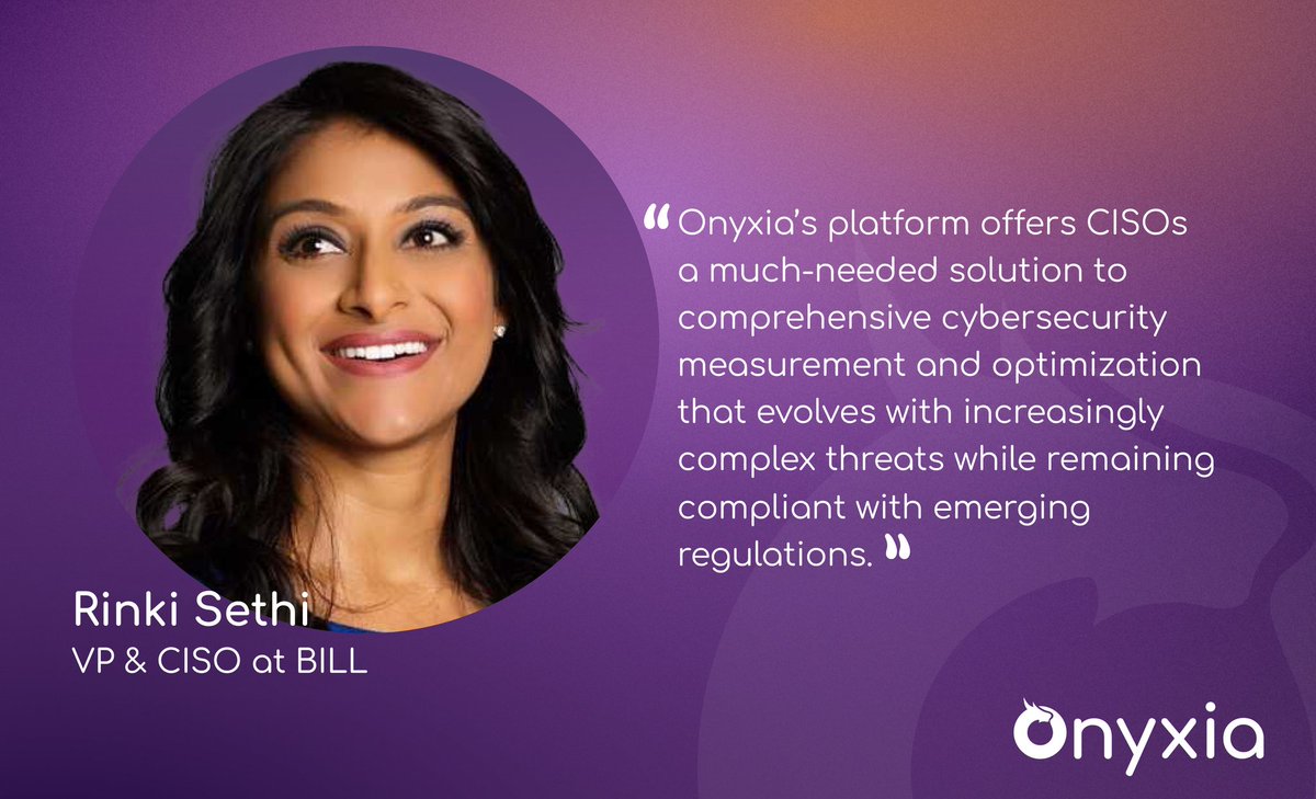 Onyxia (@onyxiacyber) on Twitter photo We are thrilled to announce the addition of <a href="/rinkisethi/">Rinki Sethi</a>, CISO of BILL.com, as a strategic advisor. As we continue to drive innovation in the cybersecurity industry, Rinki's expertise and insights are invaluable. bit.ly/RsAdvTw We are thrilled to announce the addition of <a href="/rinkisethi/">Rinki Sethi</a>, CISO of BILL.com, as a strategic advisor. As we continue to drive innovation in the cybersecurity industry, Rinki's expertise and insights are invaluable. bit.ly/RsAdvTw