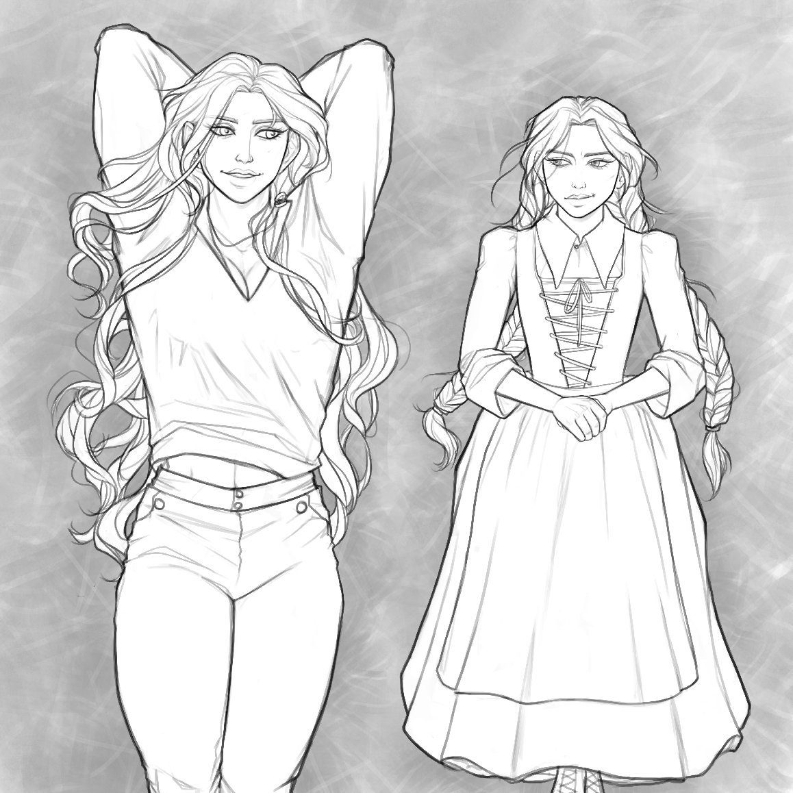 anaidgzz1's tweet photo. Drawing this one for jaggydaddy (---character on the left is his).
He sent me on a fun quest >83

ORDELIA &amp; NETTLE 

#oc #ocart #dndcharacter #charactersketch #rpcharacter #rp #characterart https://t.co/OF7xvy3eQk