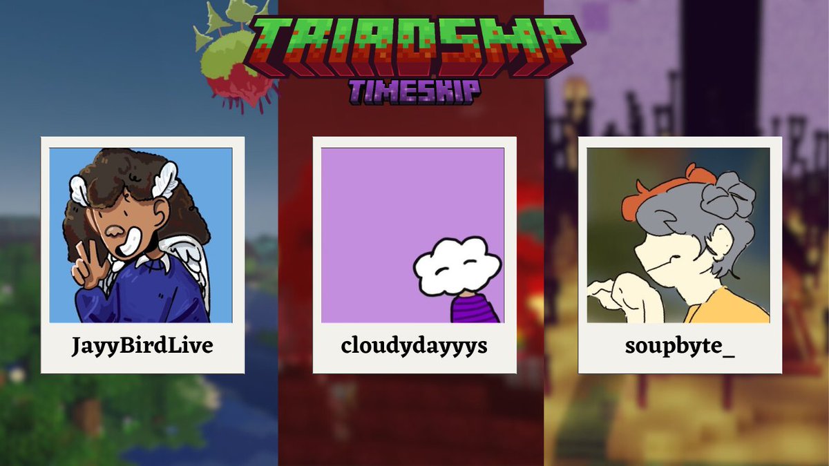 TriadSMP's tweet photo. You found more? Welcome to the Triads @JayyBirdLive , @cloudydayyys , and @soupbyte_ . We hope you enjoy your stay. https://t.co/9mfKQ35SR9