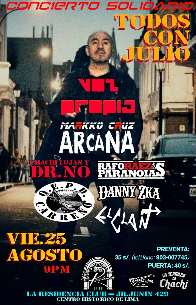 Mañana viernes 25 de agosto, concierto solidario TODOS CON JULIO en La Residencia Club