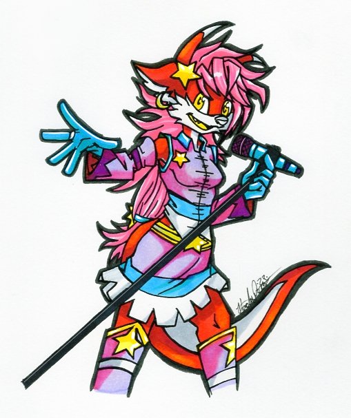 Was thinking about Starry Knoxx. If anyone is following A Taste of the World comic, she'll be appearing in it soon.

#dreagonarchives #oc #anthro #furry #cute #sketch #marker #spectrumnoirmarkers #cheapmarkers #traditionalart #starryknoxx #popsinger #ATOTW