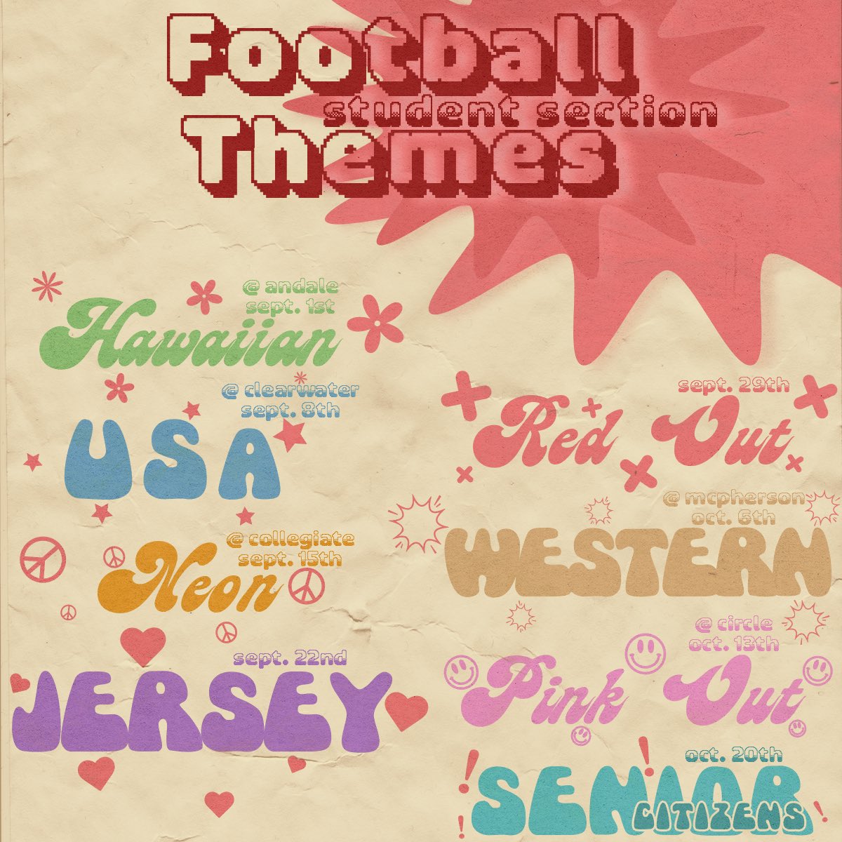 CrusaderPepClub's tweet photo. The 2023 season is coming in hot so here’s the themes for each game! https://t.co/iUwI0LexQt