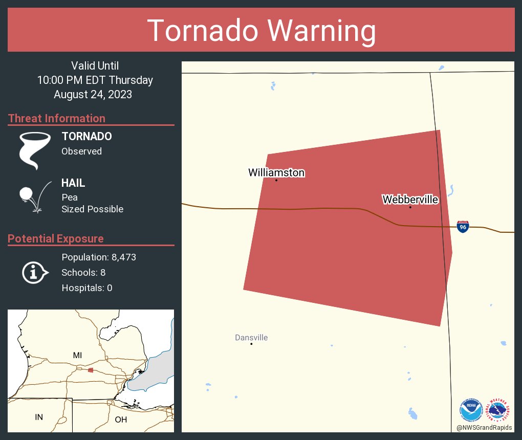 Tornado Warning continues for Williamston MI and  Webberville MI until 10:00 PM EDT