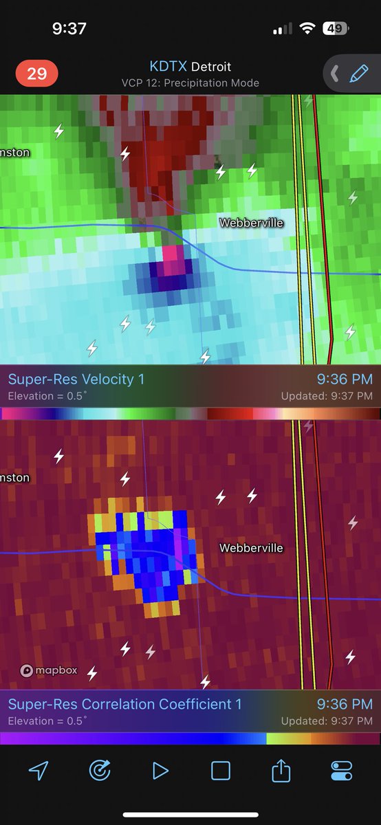 Tornado intensity guidance of the Webberville, Michigan tornado that occurred just now, suggesting LE EF4 intensity. The intensity range of this tornado was likely somewhere between 155-175 mph (pending NWS surveys). This is an estimation, not an official measurement.