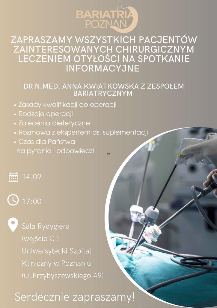USK_Poznan's tweet photo. ‼️Zapraszamy Państwa na 3 spotkanie zorganizowane dla pacjentów zainteresowanych chirurgicznym leczeniem otyłości ‼️ https://t.co/afslrT1ztC