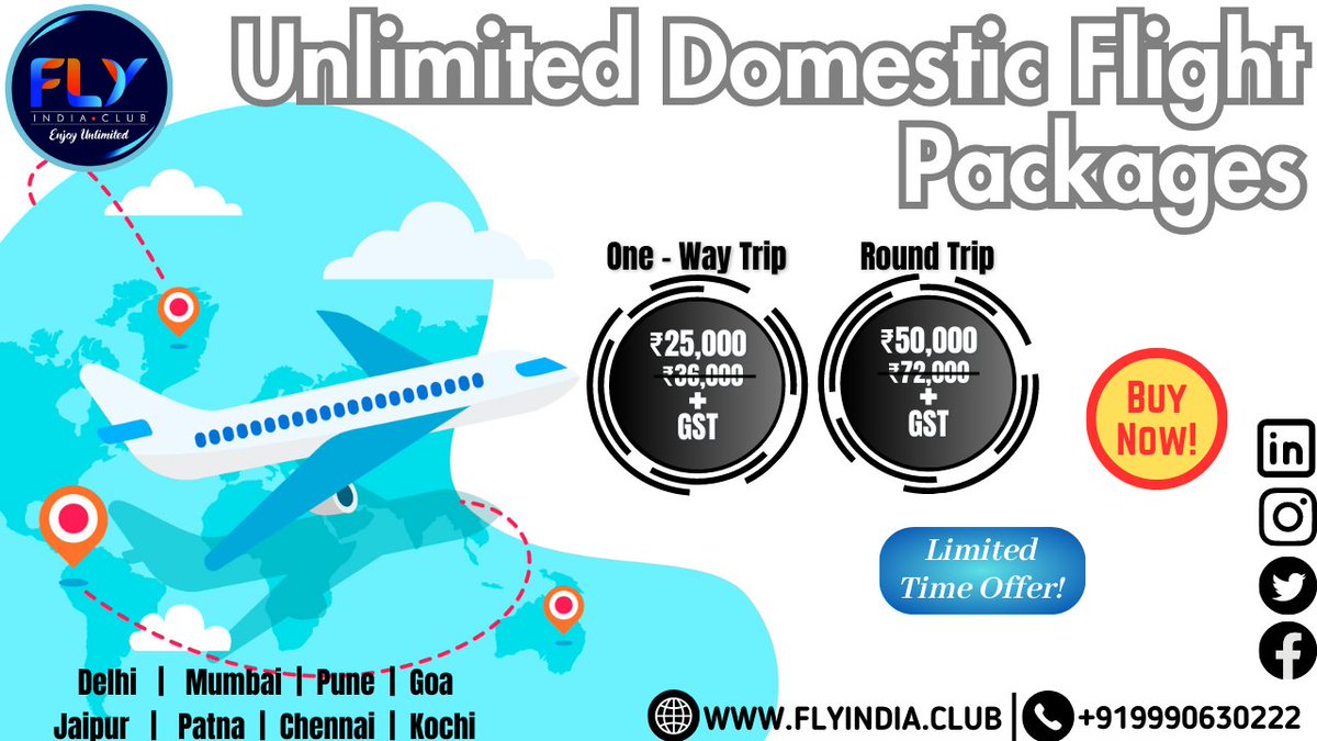 Your passport to limitless journeys awaits! FlyIndia.Club offers the ultimate travel freedom through our Unlimited Flight Packages. Start your adventure today.
For more information visit our website or contact us at +91 9990630222
#unlimitedflightpackages #cheapflights