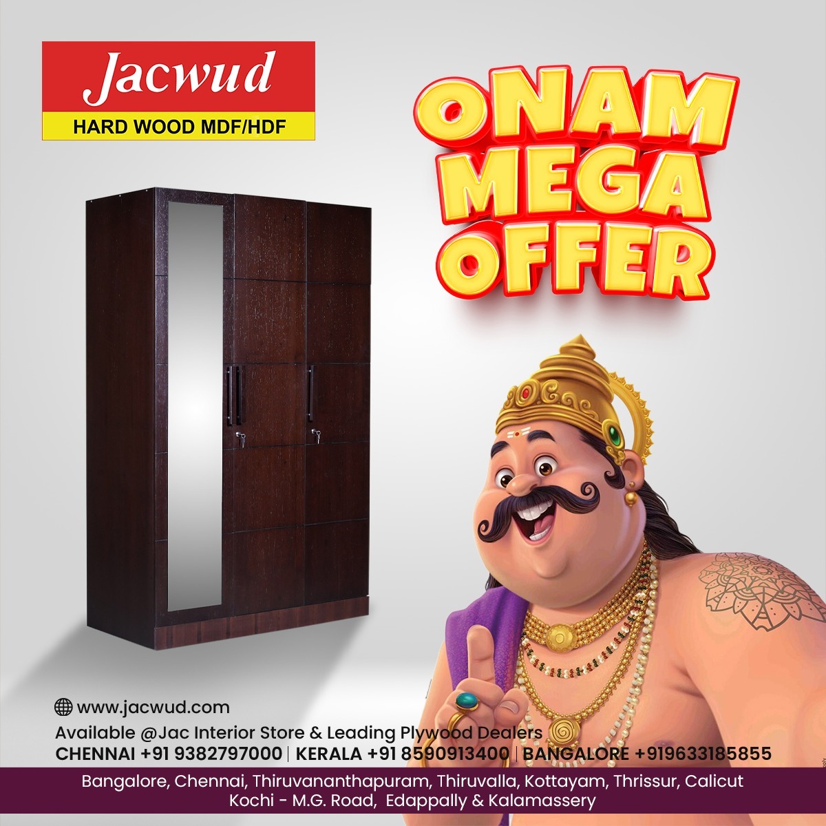 jacwud's tweet photo. Onam festive mega offer is here. On this auspicious occasion,  bring home more happiness and prosperity with Jacwud. Seize this opportunity to make your onam truly unforgettable. Visit your nearest Jac Interior store to own the elegance of the best wood. https://t.co/I23BPaChKv