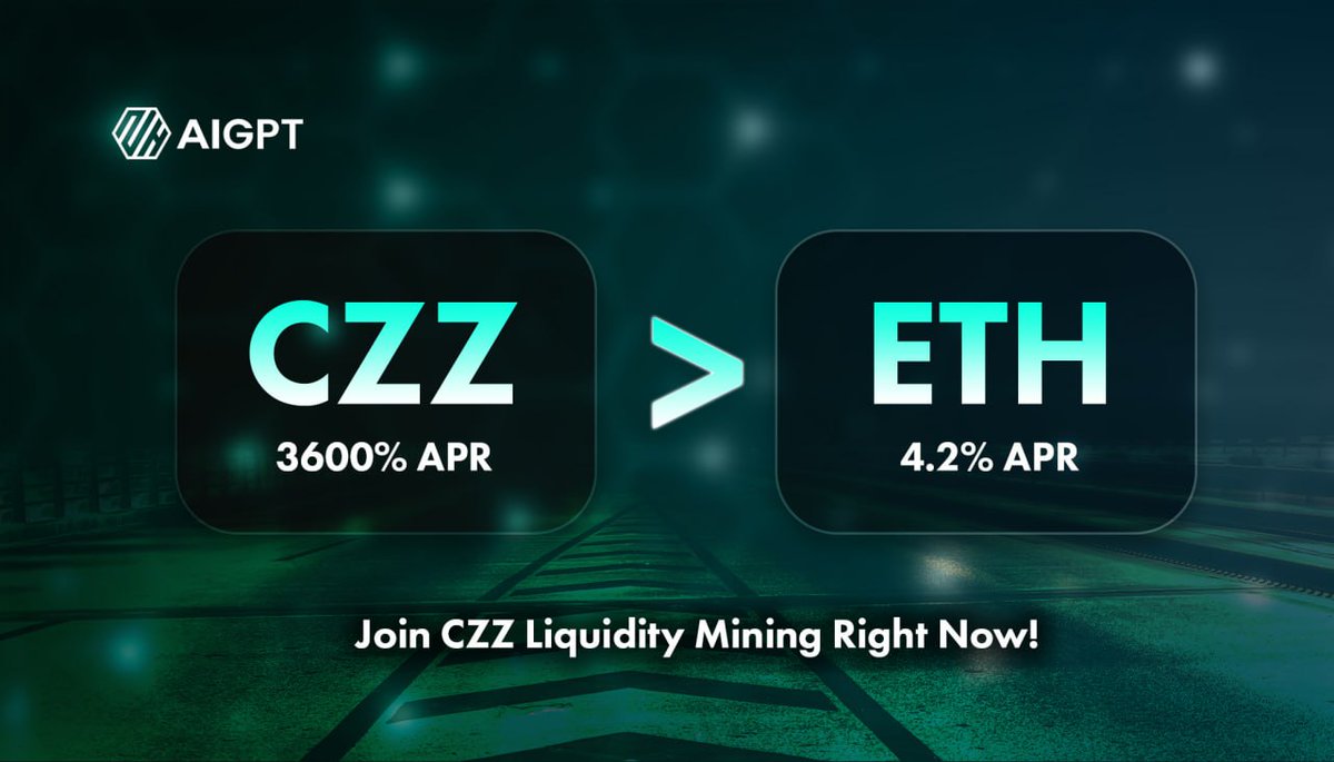 Did you know that $CZZ🪙 (AIGPT's Liquidity Mining token) offers an incredible APR of 3600%, overshadowing even ETH's APR of 4.2%? 🌐 

Don't miss out on the higher earning potential💵 with #AIGPT's Liquidity Mining program! 💰 

#CryptoEarnings #LiquidityMining #Web3 #ETH