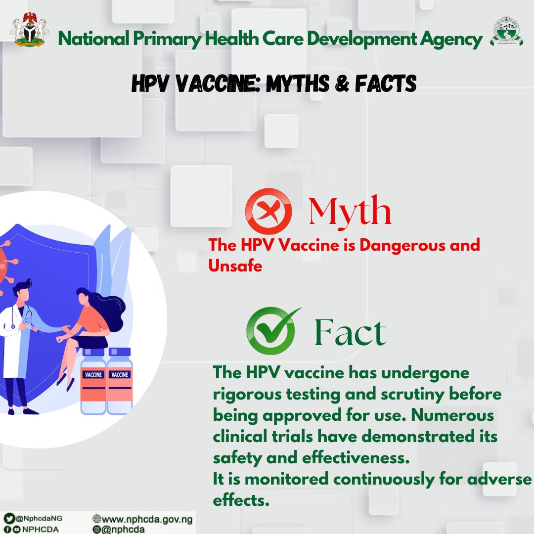 Busting the Myths: Separating Fact from Fiction about the HPV Vaccine! 🌐💉 Don't miss out on crucial information that can protect you and your loved ones. Let's debunk misconceptions and prioritize health. #HPVVaccineNG #HPV