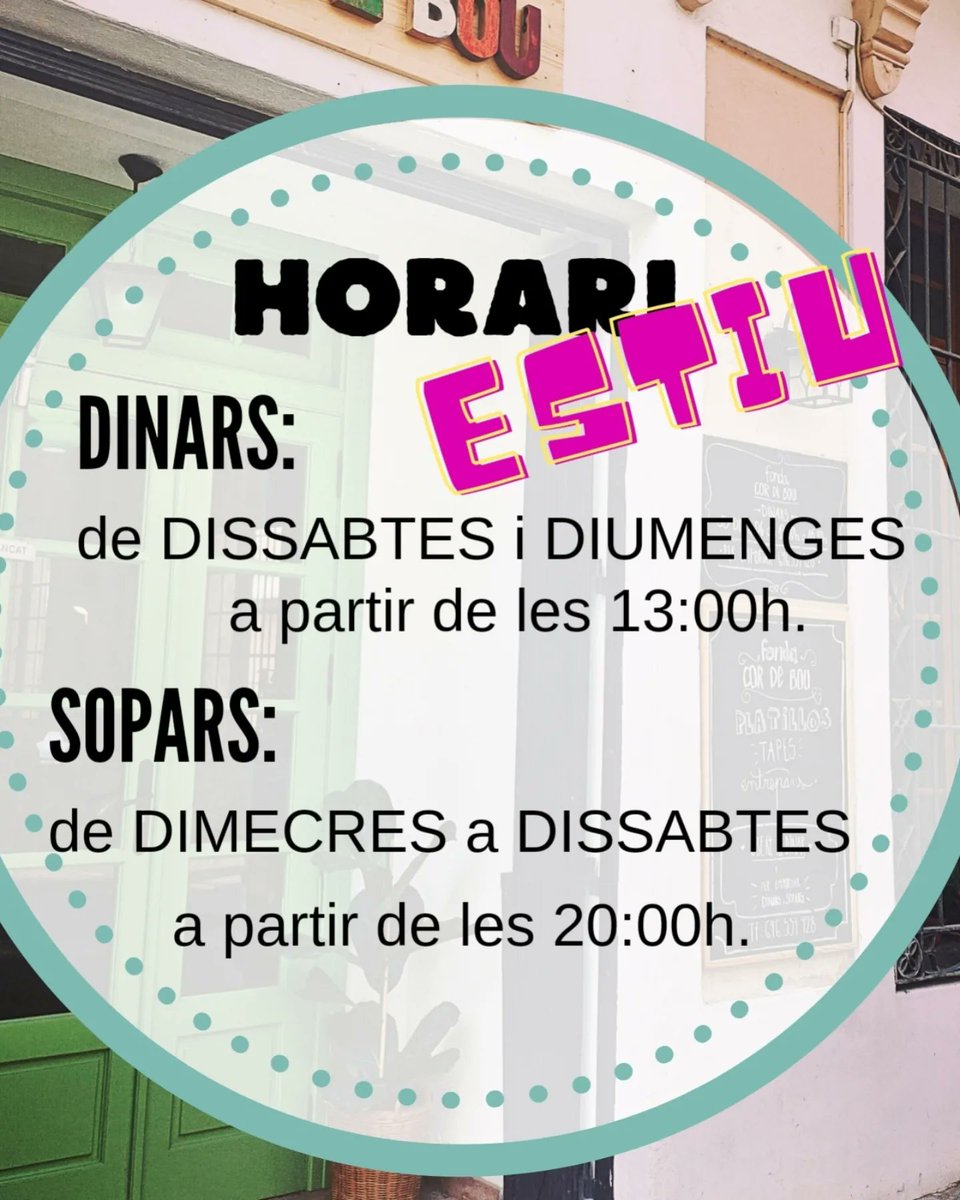 CordeBou's tweet photo. ✨Ja som aquí! ✨

#restaurante #fonda
#casademenjars #cuinacatalana #tradicional #productedemercat #km0 #platets #fresco #summer #weareback https://t.co/OtMnFCj91R