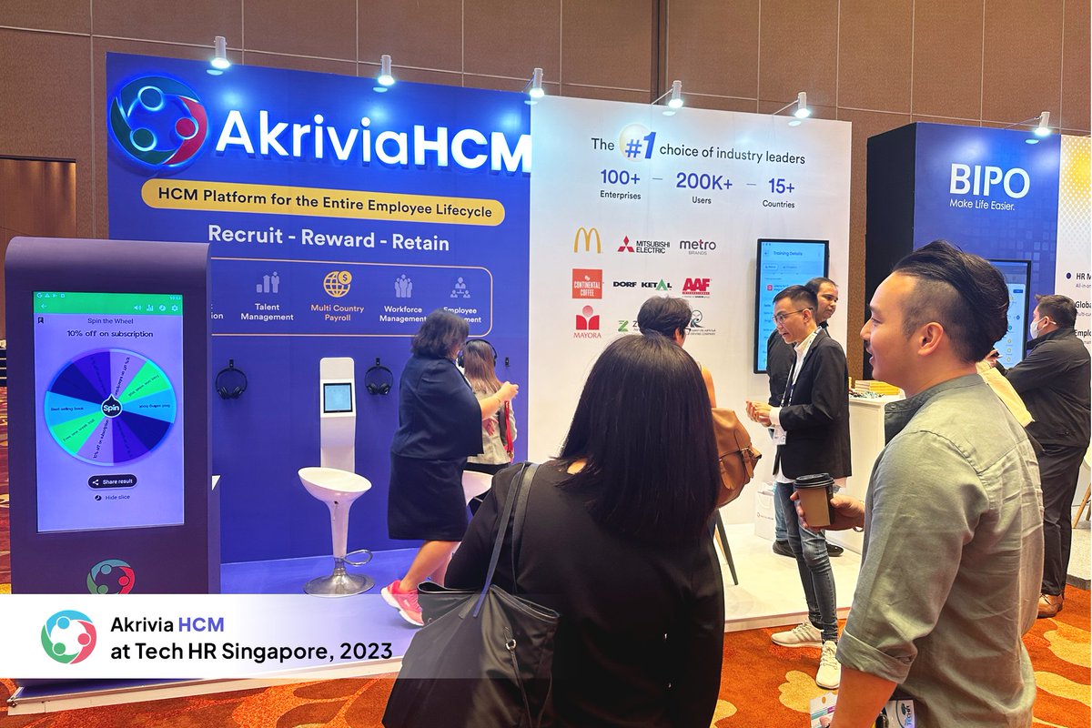 Akrivia HCM had an incredible day at the People Matters HRTech event in Marina Bay Sands, Singapore!

We are thrilled to share the highlights with you.
During the conference, our booth had a remarkable number of visitors, indicating significant interest 
#TechHRIN
