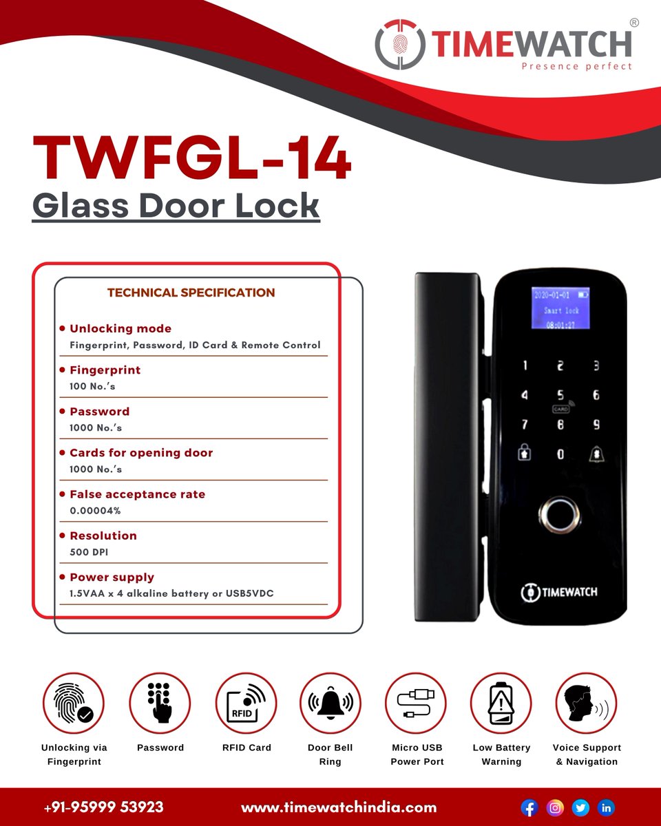 timewatchbiome's tweet photo. Unlock Convenience and Peace of Mind with TimeWatch's TWFGL-14 Glass Door Lock. Explore the Future Today!
Contact us for more information
https://t.co/yR4mti0rAa
sales@timewatchindia.com
+91-9599953923
#SmartSecurity #Innovation #TimeWatch #GlassDoorLock #SecureYourHome https://t.co/Tmw1aKkUue