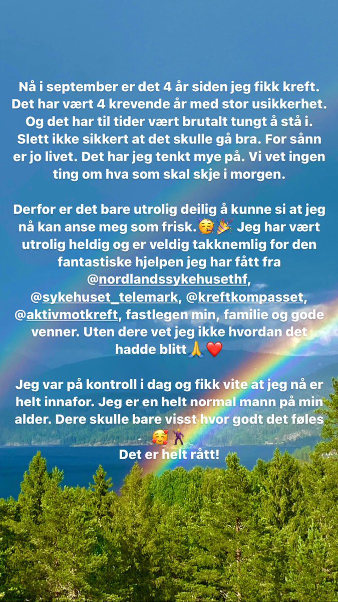 Helt rå uke for min del. Friskmeldt etter 4 år med kreft. Har brukt uken på leder- ledelsesutvikling i @HelseNord 
Straks helg med fri, fjelltur og fotball🖤🤍
@kreftkompasset @kreftforeningen @aktivmotkreft