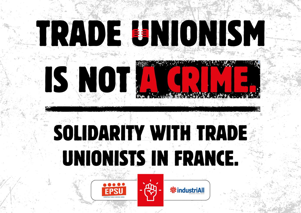 📢Support @Seb_Menesplier Trade Union leader of <a href="/FNMECGT/">FNME-CGT</a> <a href="/lacgtcommunique/">La CGT</a>. 
Trade union rights are under attack in 🇫🇷
<a href="/industriAll_EU/">industriAll Europe</a> &amp; <a href="/EPSUnions/">EPSU</a> call for solidarity action 
📅Sept 6 in #Brussels
An injury to 1 is an injury to all❗️#RepressionSyndicale 
industriall-europe.eu/Article/937