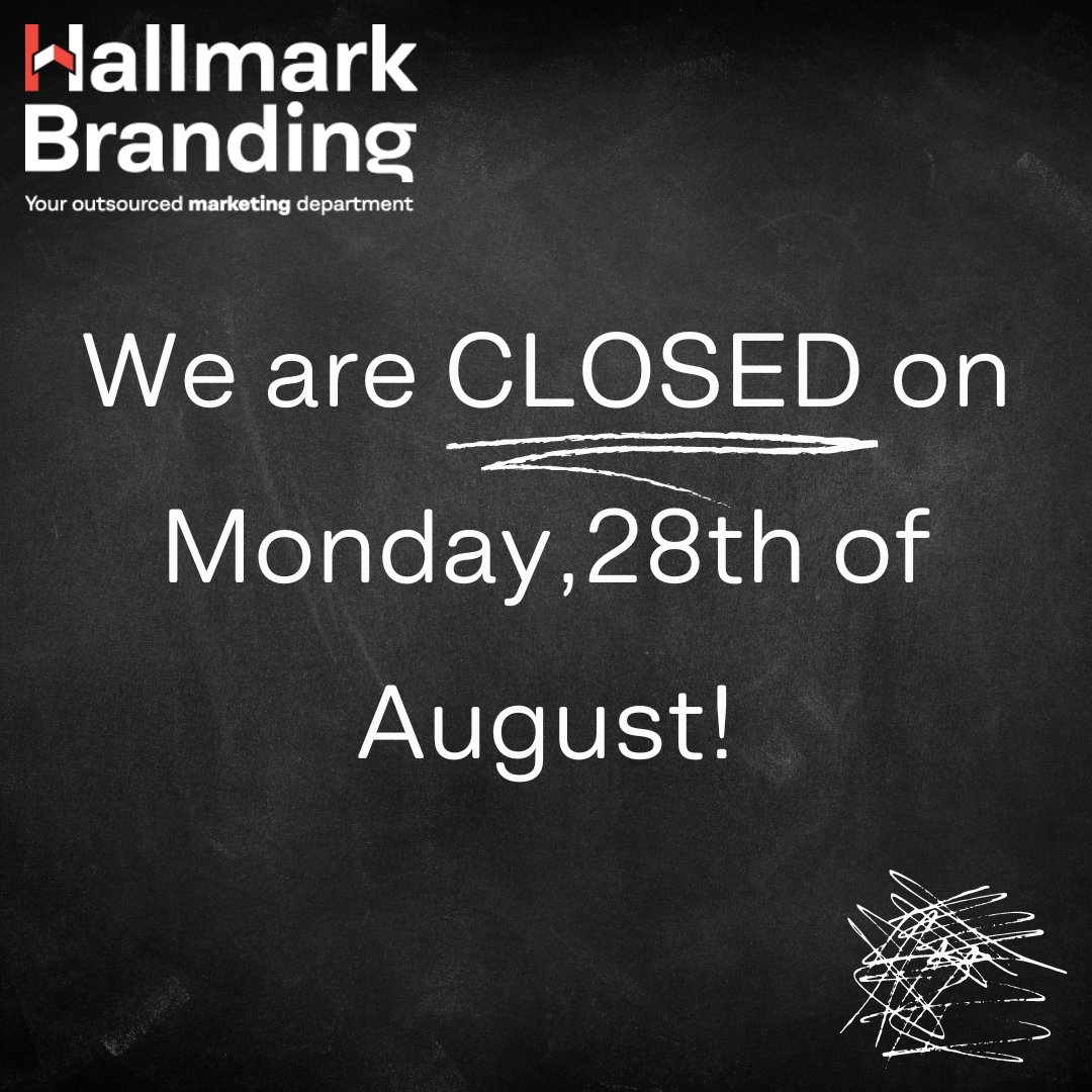 HallmarkBrand's tweet photo. Morning! 🌞  As the Summer #BankHoliday approaches we just wanted to let you know that #HallmarkBranding will be #CLOSED on Monday 28th August. 

We'll be open as normal on Tuesday 29th August. 

Have a great long weekend! 

#Marketing #MarketingConsultants #SouthYorkshire #NED https://t.co/3W3QBjwUVl
