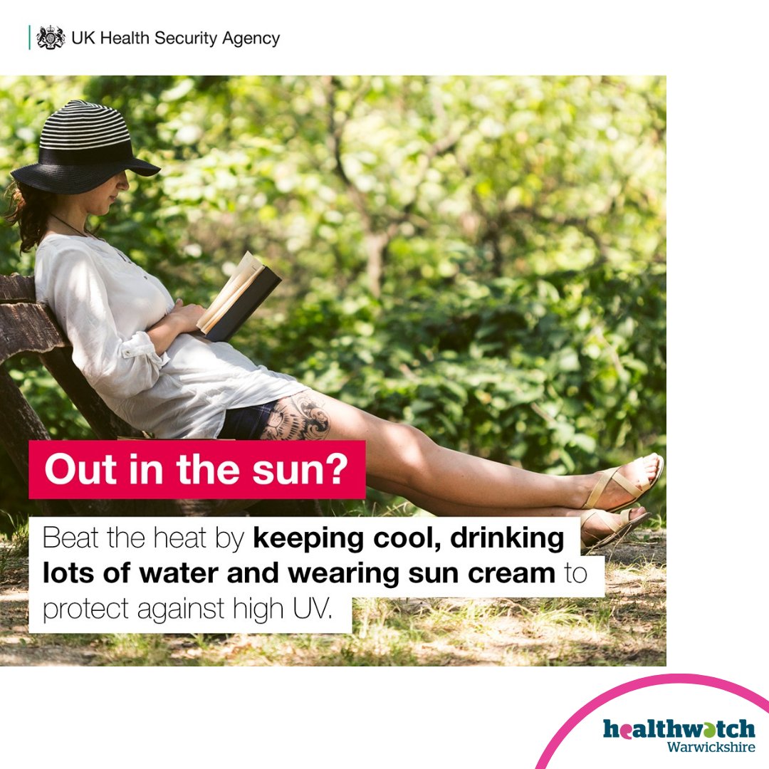 HealthwatchWarw's tweet image. Protect yourself and others in the heat and sun.
-Keep cool
-Stay hydrated
-Wear sun screen
#UKHealthSecurityAgency
#SunProtection
#HeatProtection