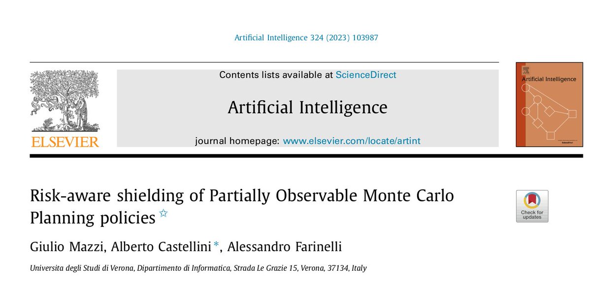 Happy to share our recent #AIJ paper on Risk-aware Shielding for Monte-Carlo Planning.  

authors.elsevier.com/sd/article/S00…

<a href="/AlbyCaste/">Alberto Castellini</a> <a href="/ISLa_Lab_/">ISLa Lab @ Univr</a>