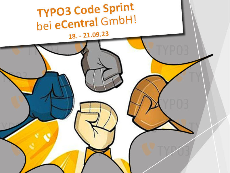 ❗TYPO3 Codesprint - Vom 18.-21.09.23, TYPO3 verbessern❗

Anmeldung:
lnkd.in/dmR5d88j

Mehr:
ecentral.de
info@ecentral.de
+49 6421 88 666 - 11

#TYPO3 #TYPO3Codesprint #Codesprint #eCentral #Weiterentwicklung #Funktionen #Bugfix #CMS #Softwareentwicklung