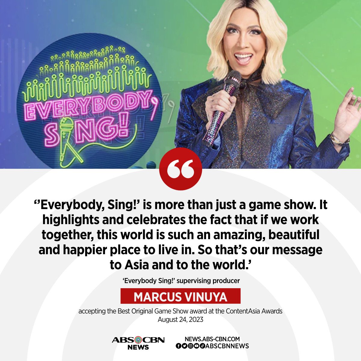 "The COMMUNITY that sings together, WINS together!"

Congratulations, "Everybody, Sing!"

Full report: abscbn.news/3OPaReK