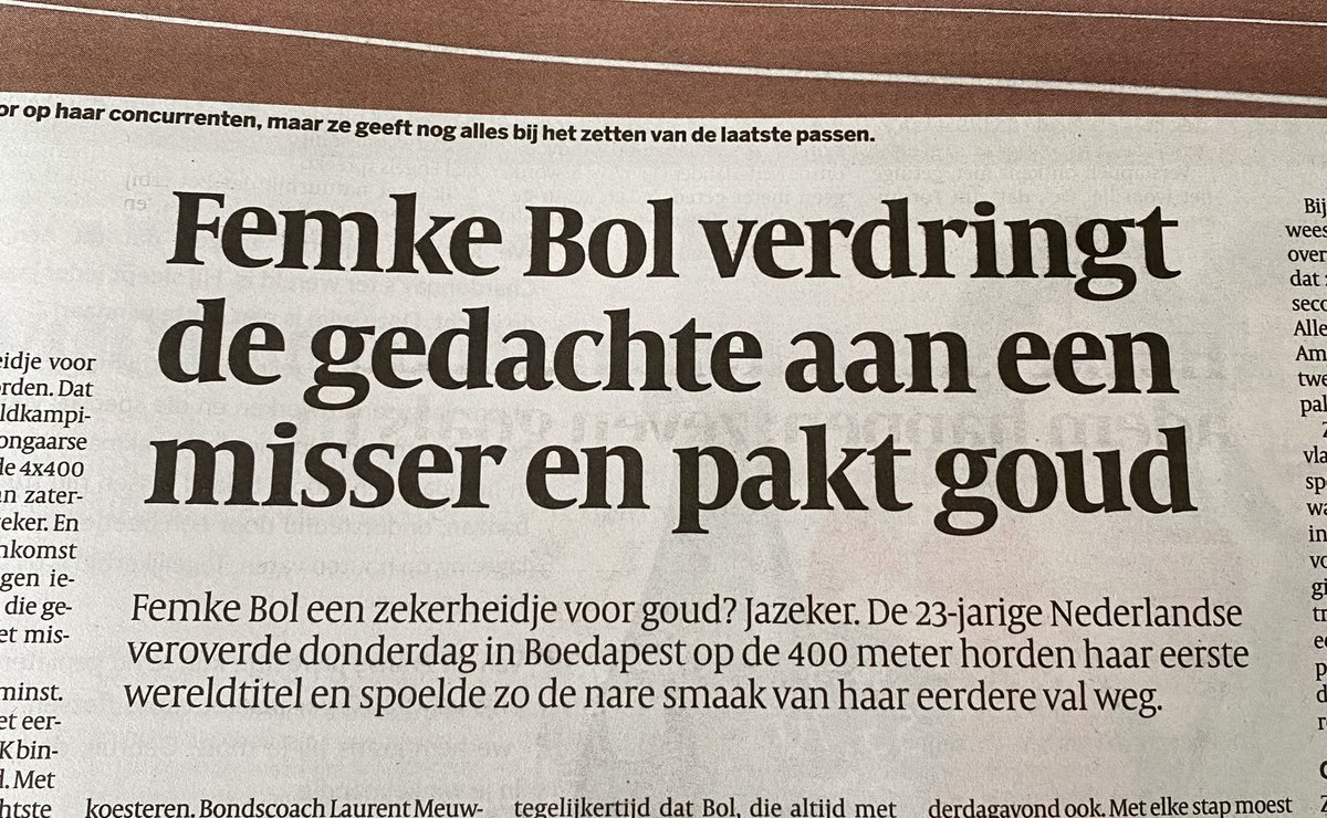 Nou niet als jullie er weer een kop van maken, #deVolkskrant Pfffff. #FemkeBol #wkatletiek
