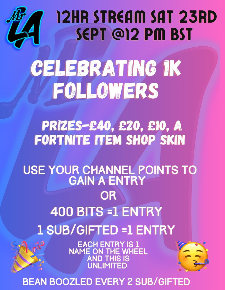 I’m so excited for this 🤩 My first ever 12hr stream to celebrate hitting 1k followers on twitch 🫶 Don’t forget to use your channel points to gain a free entry and get your name on wheel, there’s still a few streams to gain points 💜