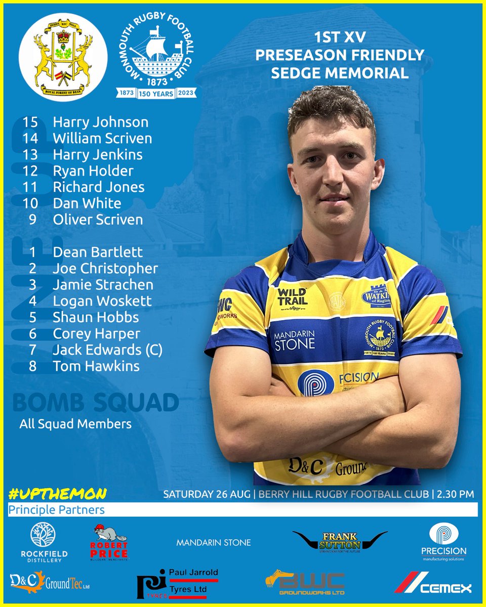 Monmouth Young Rugby (@monyoungrugby) on Twitter photo ‼️Squad Announcement‼️
🇺🇦 1st XV Pre-season Friendly - Sedge Memorial Game v <a href="/berryhillrfc/">BERRY HILL RFC</a> 🇺🇦
📅 Saturday 26th August
🕝 2.30pm
📍 Berry Hill RFC
🤝🏻 Friendly
🙏🏻 Huge thanks to all our principle partners for your continued support.
#upthemon #grassrootsrugby #rugby ‼️Squad Announcement‼️
🇺🇦 1st XV Pre-season Friendly - Sedge Memorial Game v <a href="/berryhillrfc/">BERRY HILL RFC</a> 🇺🇦
📅 Saturday 26th August
🕝 2.30pm
📍 Berry Hill RFC
🤝🏻 Friendly
🙏🏻 Huge thanks to all our principle partners for your continued support.
#upthemon #grassrootsrugby #rugby