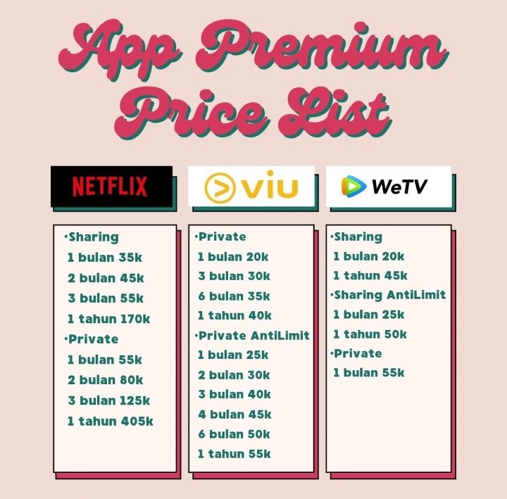 alfaqint's tweet photo. #apppremium #netflix #WeTV #VIUpremium #Spotify aplikasi premium full service selama durasi yaa https://t.co/jBdYvcanwg