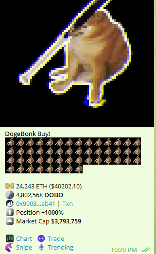 crypt0bish's tweet photo. 40k buy on a $3m market cap #memecoin with $1 million liquidity

What do they know?

#DogeBonk on #ETH

https://t.co/ojo495R0jv https://t.co/5aiPUgohId