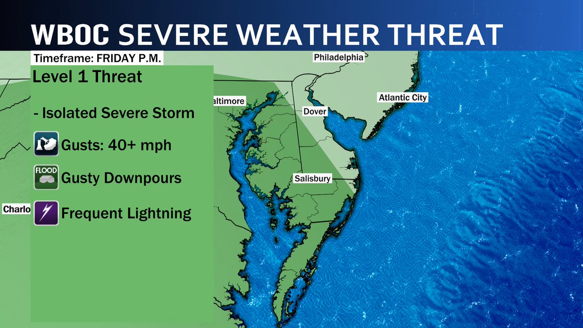 🌦️ FRIDAY STORMS...

There will be a round of showers and thunder on Delmarva Friday morning, and then another round of scattered thunderstorms Friday afternoon &amp; evening.

A few storms could briefly be severe.

Meteorologist <a href="/MikeLichniak/">Delmarva's Weather Guy!</a> will have an update on WBOC News at 5am.