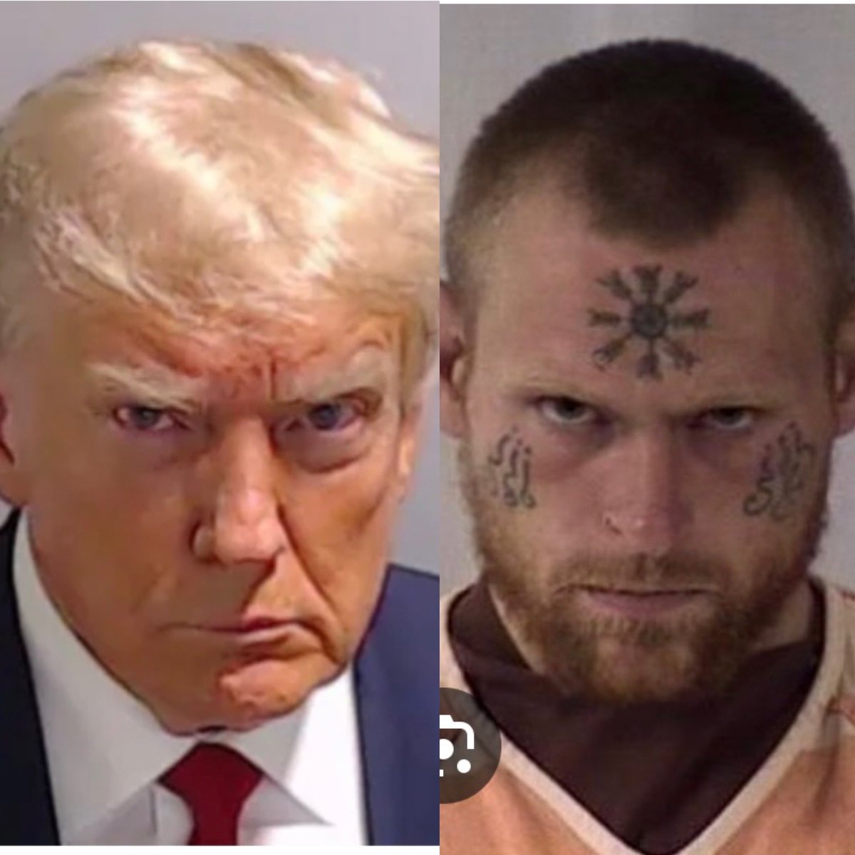 oonwa's tweet photo. Two photos with the same energy #mugshot #glare #DonaldTrumpLifetimeOfLies https://t.co/wB7FAF2VwA