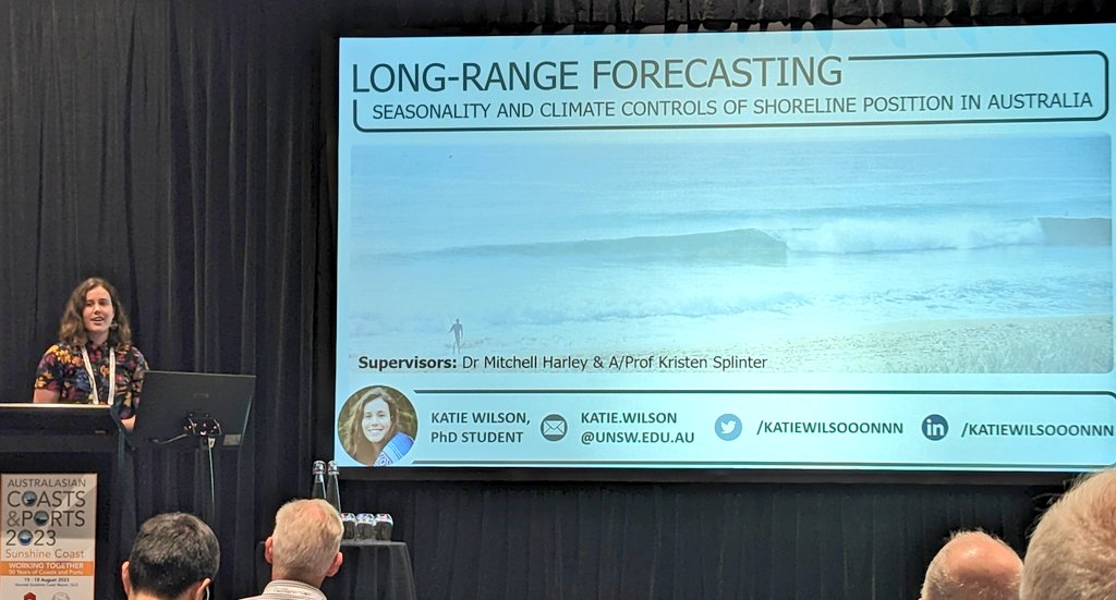 Last week I had the opportunity to give my first ever conference presentation at  #coastsandports23 on seasonality and climate controls of shoreline in Australia! So grateful to my supervisors @DocHarleyMD and @KDSplinter for getting me there