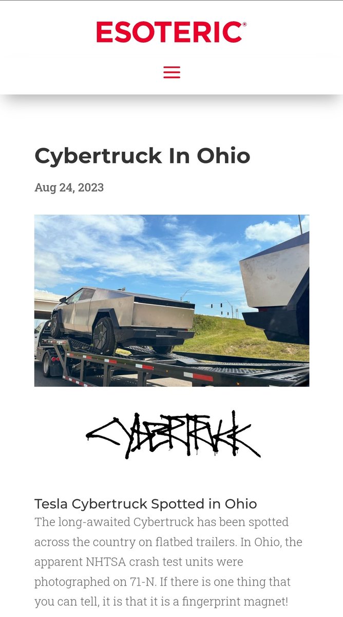 Cybertruck spotted in Ohio!
<a href="/EsotericDetail/">ESOTERIC Detail</a>
Full gallery : esotericdetail.com/cybertruck-in-…
