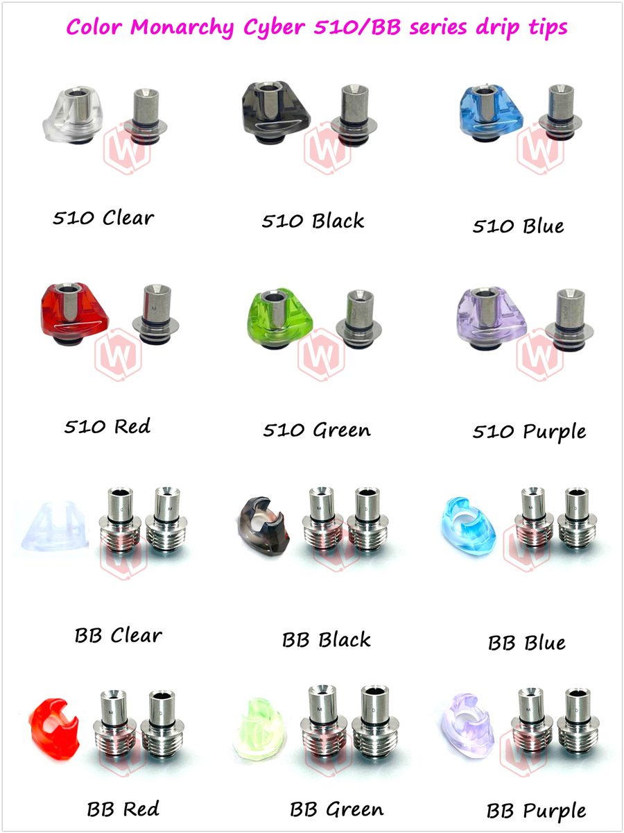 Color Monarchy Cyber 510/BB drip tips @wejoyofficial * Free samples are available if need; #vapedriptips #billetdriptips #bbdriptips #billetboxdriptips #monarchydriptips #monarchycyberdriptips #driptip510 #driptips #wejoybbseries #wejoybbaccessories #wejoytech #vapewholesale