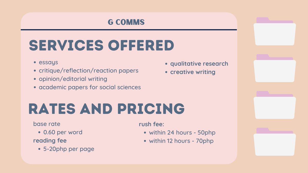 gcomms3's tweet image. Hi #commstwt! I am G, a woman in HUMSS. My forte includes writing academic papers in social sciences and doing qualitative research. I can also do creative and opinion writing in both English and Filipino.

Sample works can be shared once requested. 

Hit me up for inquiries! :)